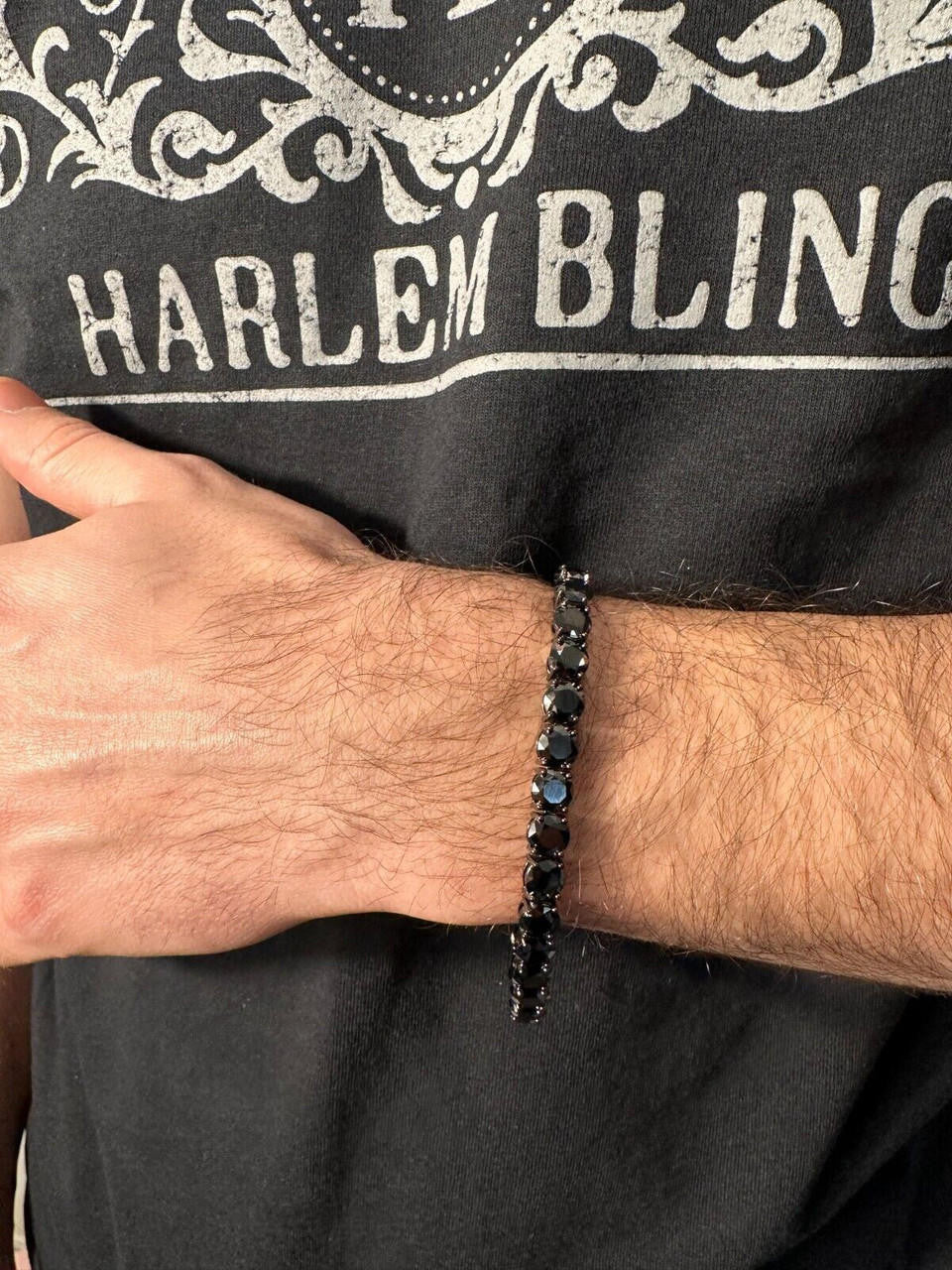 Real Black MOISSANITE 7mm Tennis Bracelet Oxidized Black Rhodium Over 925 Silver