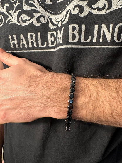 Real Black MOISSANITE 7mm Tennis Bracelet Oxidized Black Rhodium Over 925 Silver