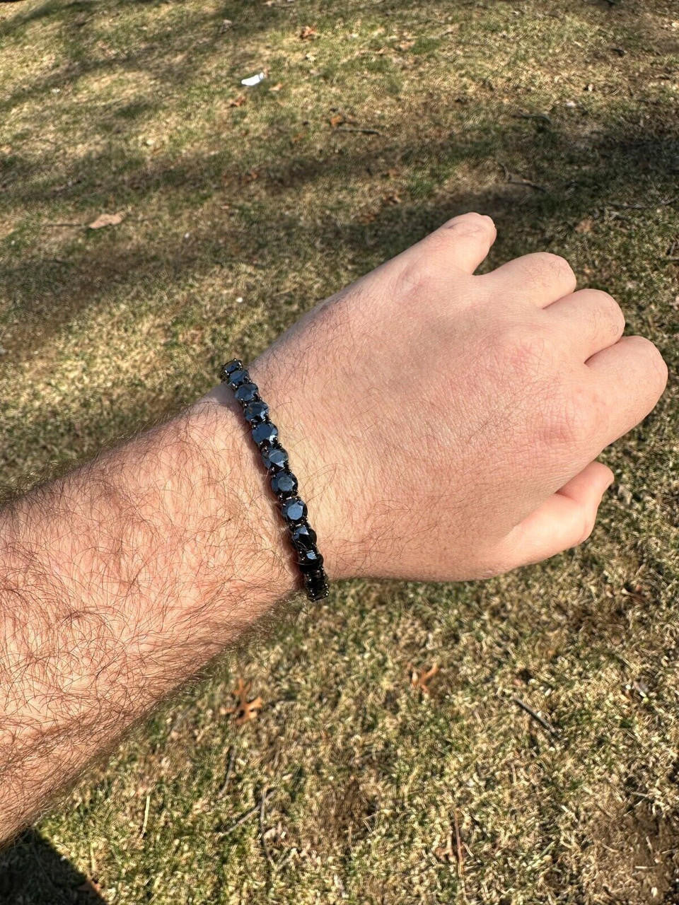 Real Black MOISSANITE 7mm Tennis Bracelet Oxidized Black Rhodium Over 925 Silver