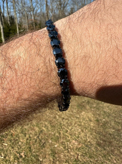 Real Black MOISSANITE 7mm Tennis Bracelet Oxidized Black Rhodium Over 925 Silver