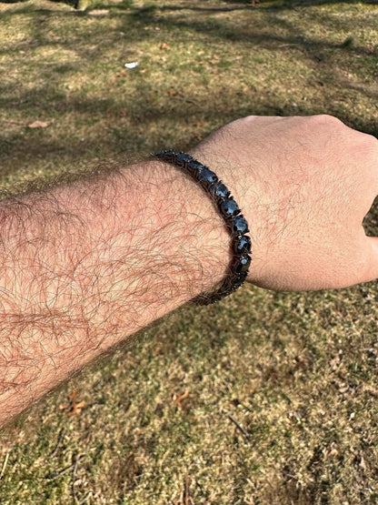 Real Black MOISSANITE 7mm Tennis Bracelet Oxidized Black Rhodium Over 925 Silver