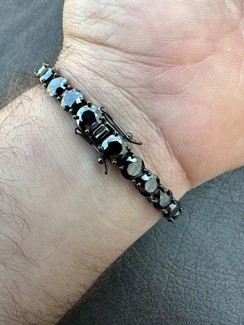 Real Black MOISSANITE 7mm Tennis Bracelet Oxidized Black Rhodium Over 925 Silver