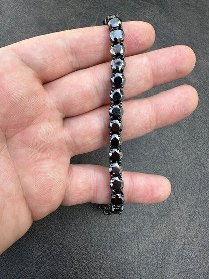 Real Black MOISSANITE 7mm Tennis Bracelet Oxidized Black Rhodium Over 925 Silver