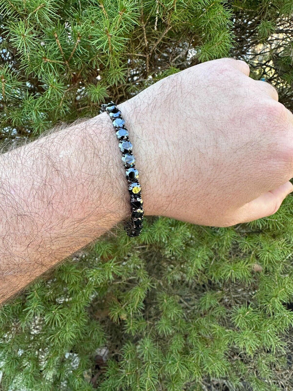 Real Black MOISSANITE 7mm Tennis Bracelet Oxidized Black Rhodium Over 925 Silver