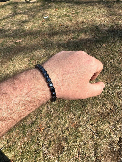 Real Black MOISSANITE 7mm Tennis Bracelet Oxidized Black Rhodium Over 925 Silver