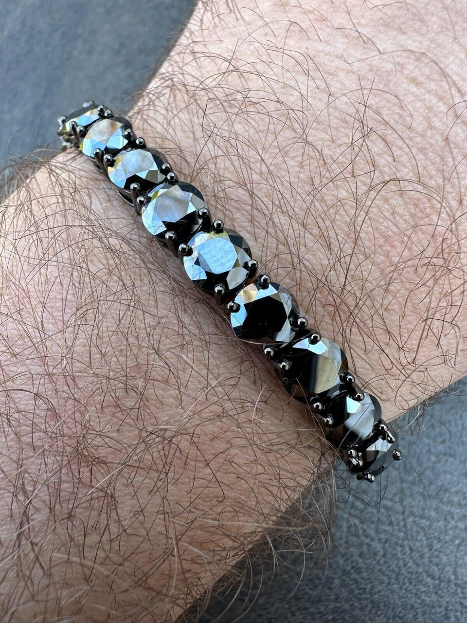 Real Black MOISSANITE 7mm Tennis Bracelet Oxidized Black Rhodium Over 925 Silver