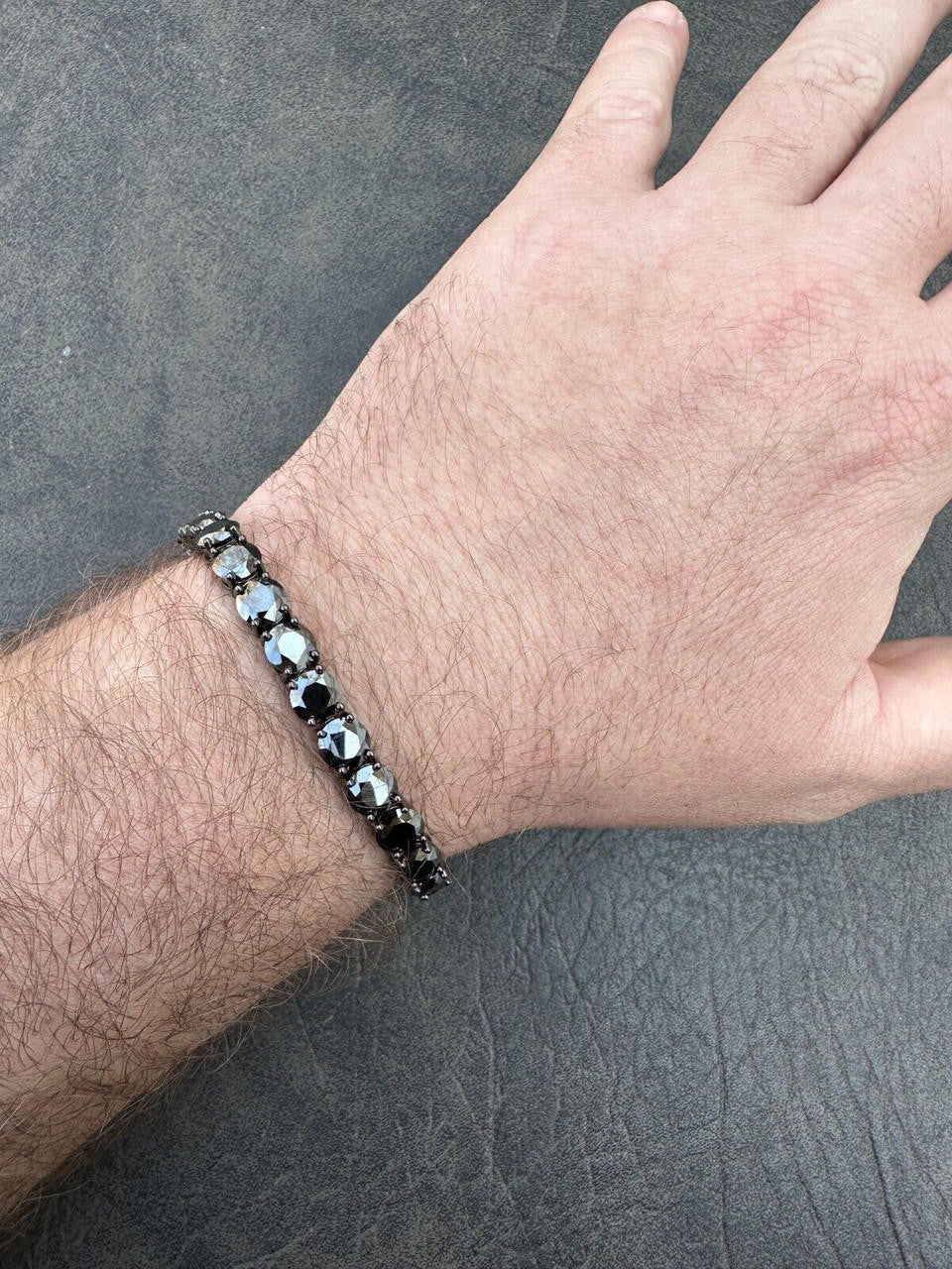 Real Black MOISSANITE 7mm Tennis Bracelet Oxidized Black Rhodium Over 925 Silver