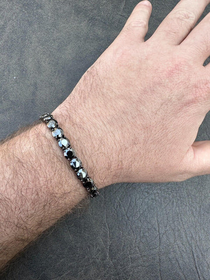 Real Black MOISSANITE 7mm Tennis Bracelet Oxidized Black Rhodium Over 925 Silver