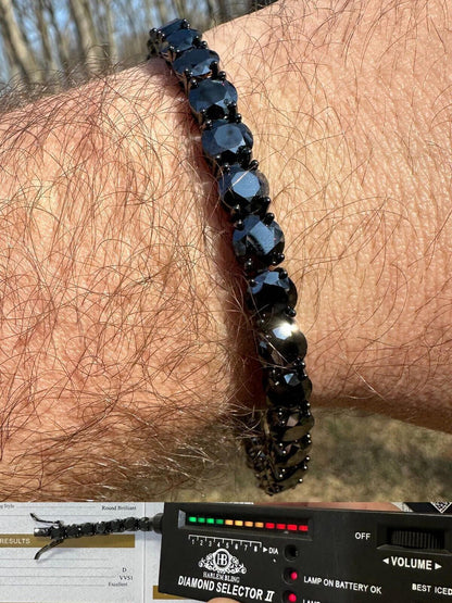 Real Black MOISSANITE 7mm Tennis Bracelet Oxidized Black Rhodium Over 925 Silver
