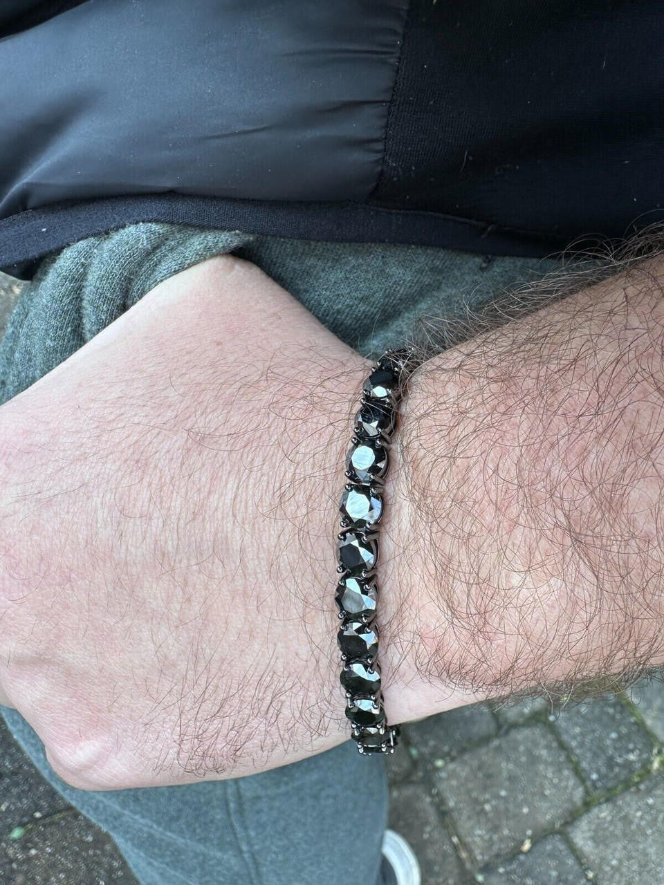 Real Black MOISSANITE 7mm Tennis Bracelet Oxidized Black Rhodium Over 925 Silver