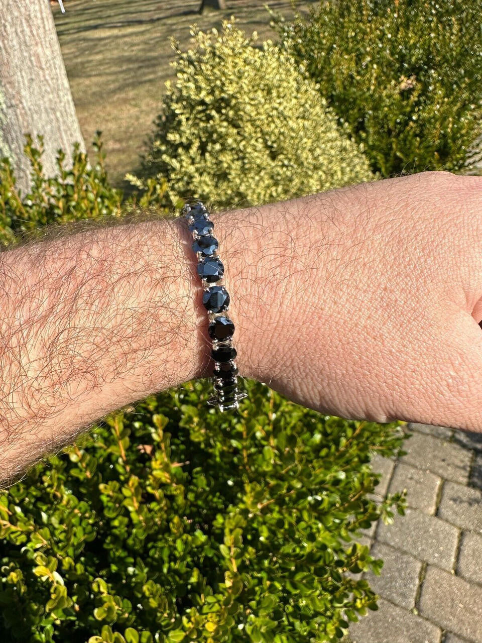 Real Black MOISSANITE Thick 7mm Tennis Bracelet 925 Silver Pass Diamond Tester