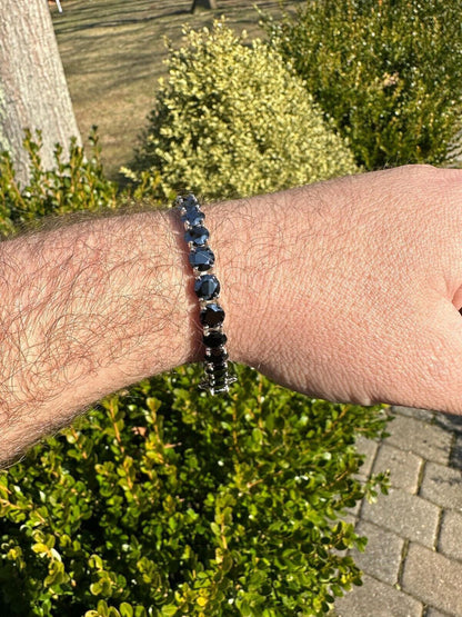 Real Black MOISSANITE Thick 7mm Tennis Bracelet 925 Silver Pass Diamond Tester