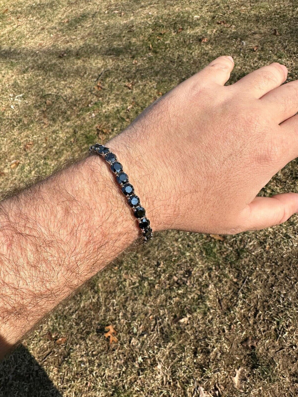 Real Black MOISSANITE Thick 7mm Tennis Bracelet 925 Silver Pass Diamond Tester