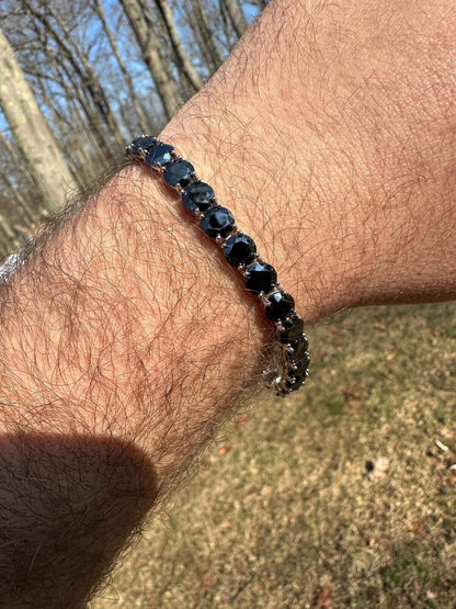 Real Black MOISSANITE Thick 7mm Tennis Bracelet 925 Silver Pass Diamond Tester