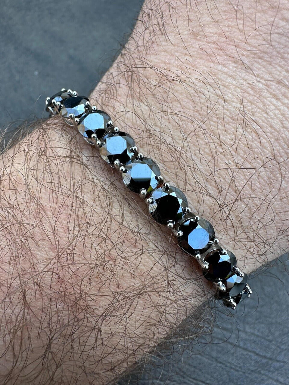 Real Black MOISSANITE Thick 7mm Tennis Bracelet 925 Silver Pass Diamond Tester