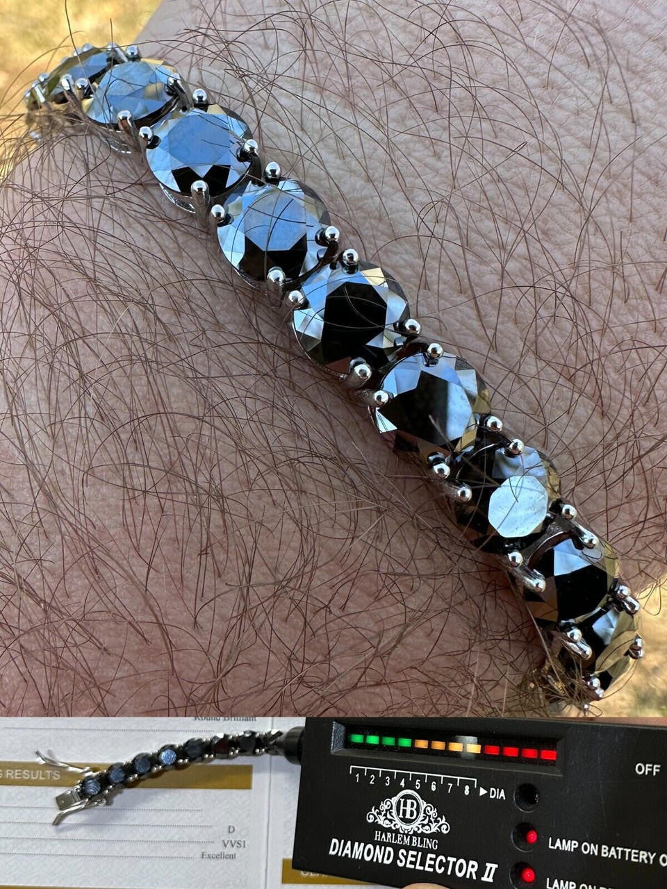 Real Black MOISSANITE Thick 7mm Tennis Bracelet 925 Silver Pass Diamond Tester