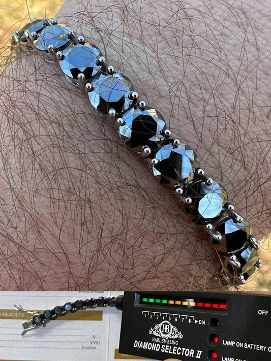 Real Black MOISSANITE Thick 7mm Tennis Bracelet 925 Silver Pass Diamond Tester