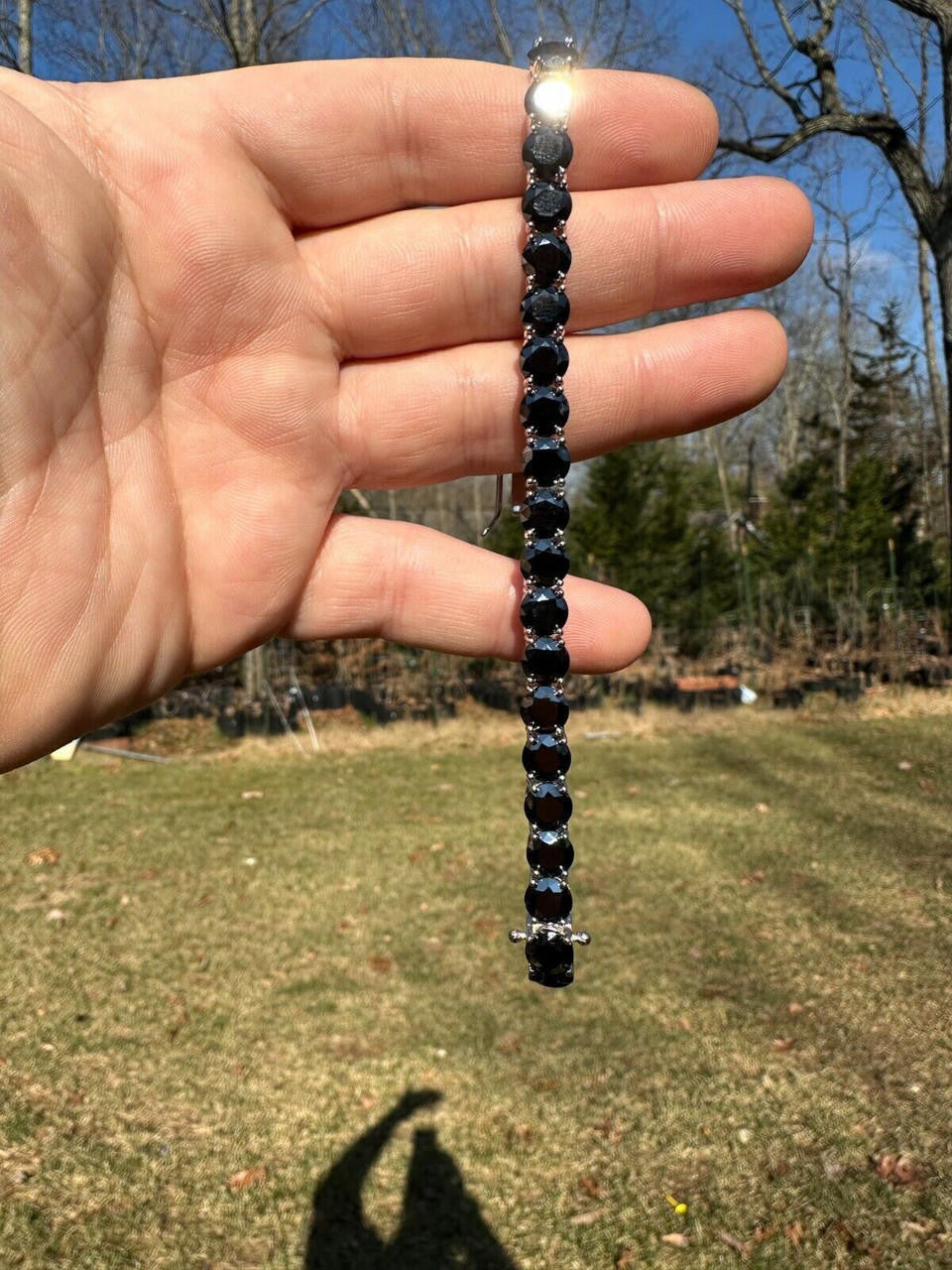 Real Black MOISSANITE Thick 7mm Tennis Bracelet 925 Silver Pass Diamond Tester