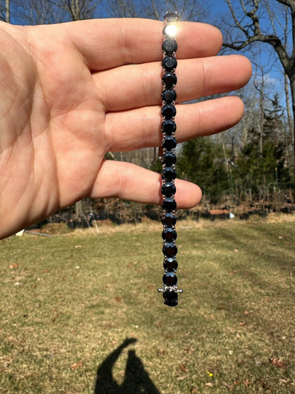 Real Black MOISSANITE Thick 7mm Tennis Bracelet 925 Silver Pass Diamond Tester