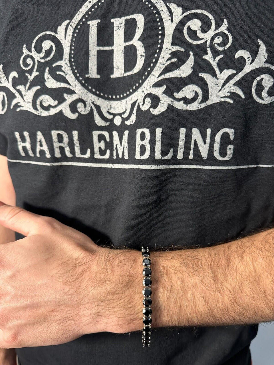 Real Black MOISSANITE Thick 7mm Tennis Bracelet 925 Silver Pass Diamond Tester