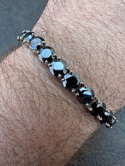 Real Black MOISSANITE Thick 7mm Tennis Bracelet 925 Silver Pass Diamond Tester