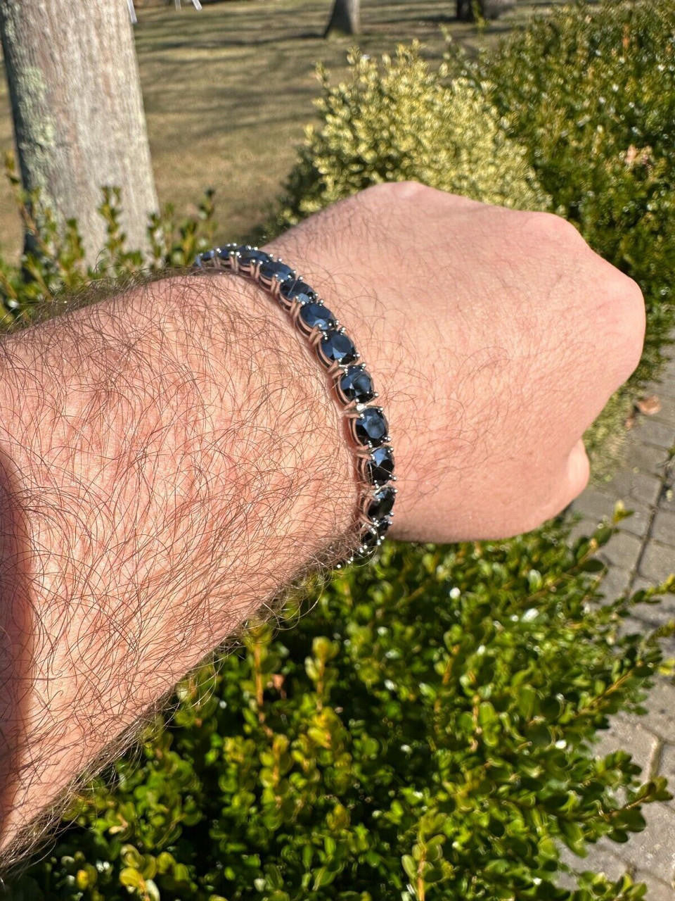 Real Black MOISSANITE Thick 7mm Tennis Bracelet 925 Silver Pass Diamond Tester