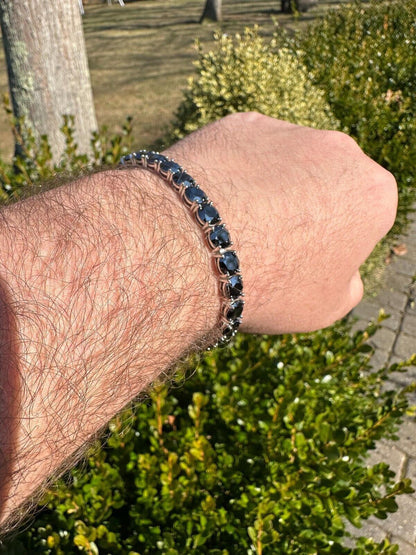 Real Black MOISSANITE Thick 7mm Tennis Bracelet 925 Silver Pass Diamond Tester