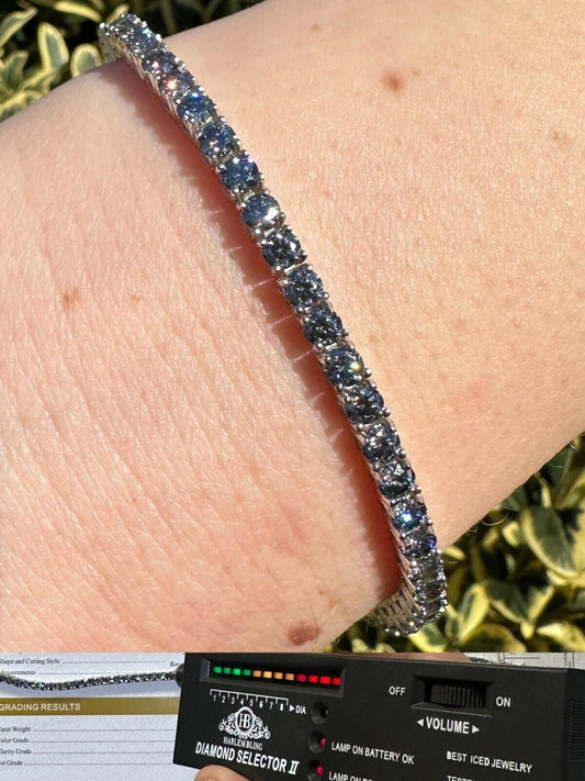 Real Iced Blue Gray MOISSANITE 3mm Tennis Bracelet 925 Silver Pass Diamond Test