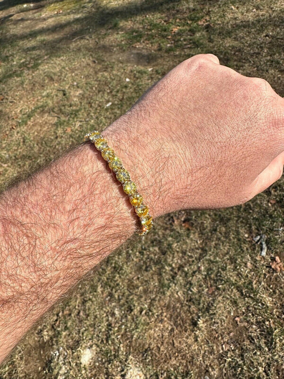 Real Iced Canary Yellow MOISSANITE 7mm Tennis Bracelet 925 Silver