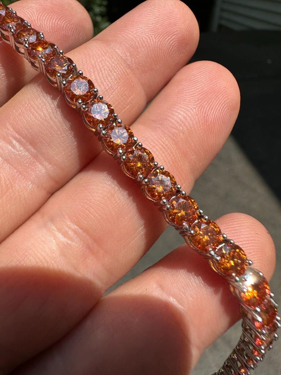 Real Iced Orange MOISSANITE 5mm Tennis Bracelet 925 Silver Pass Diamond Test