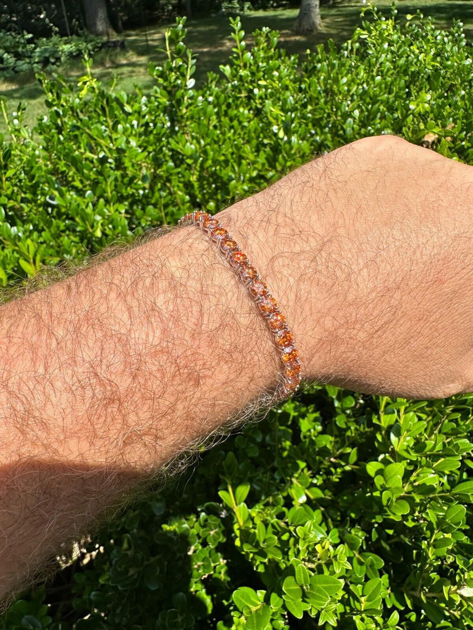 Real Iced Orange MOISSANITE 5mm Tennis Bracelet 925 Silver Pass Diamond Test