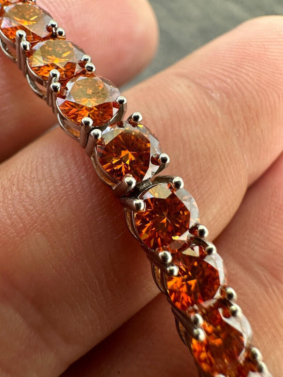 Real Iced Orange MOISSANITE 5mm Tennis Bracelet 925 Silver Pass Diamond Test