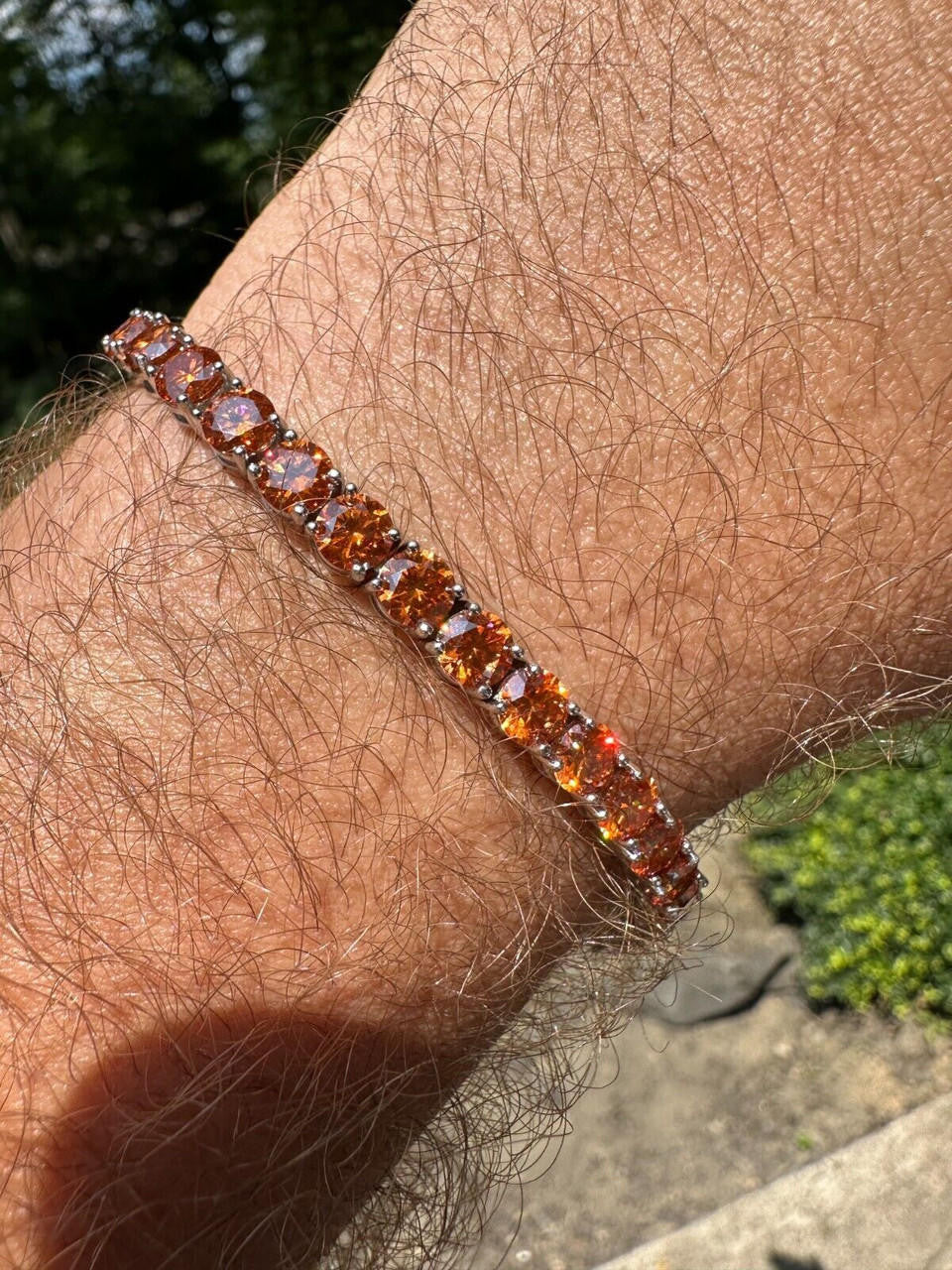 Real Iced Orange MOISSANITE 5mm Tennis Bracelet 925 Silver Pass Diamond Test