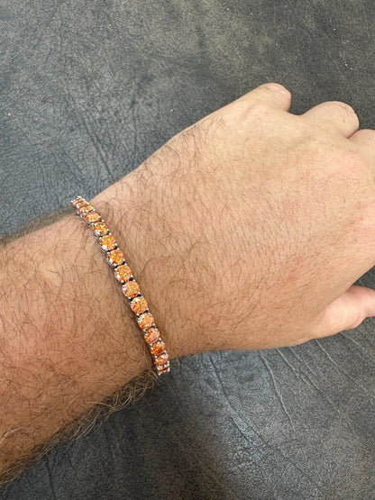 Real Iced Orange MOISSANITE 5mm Tennis Bracelet 925 Silver Pass Diamond Test