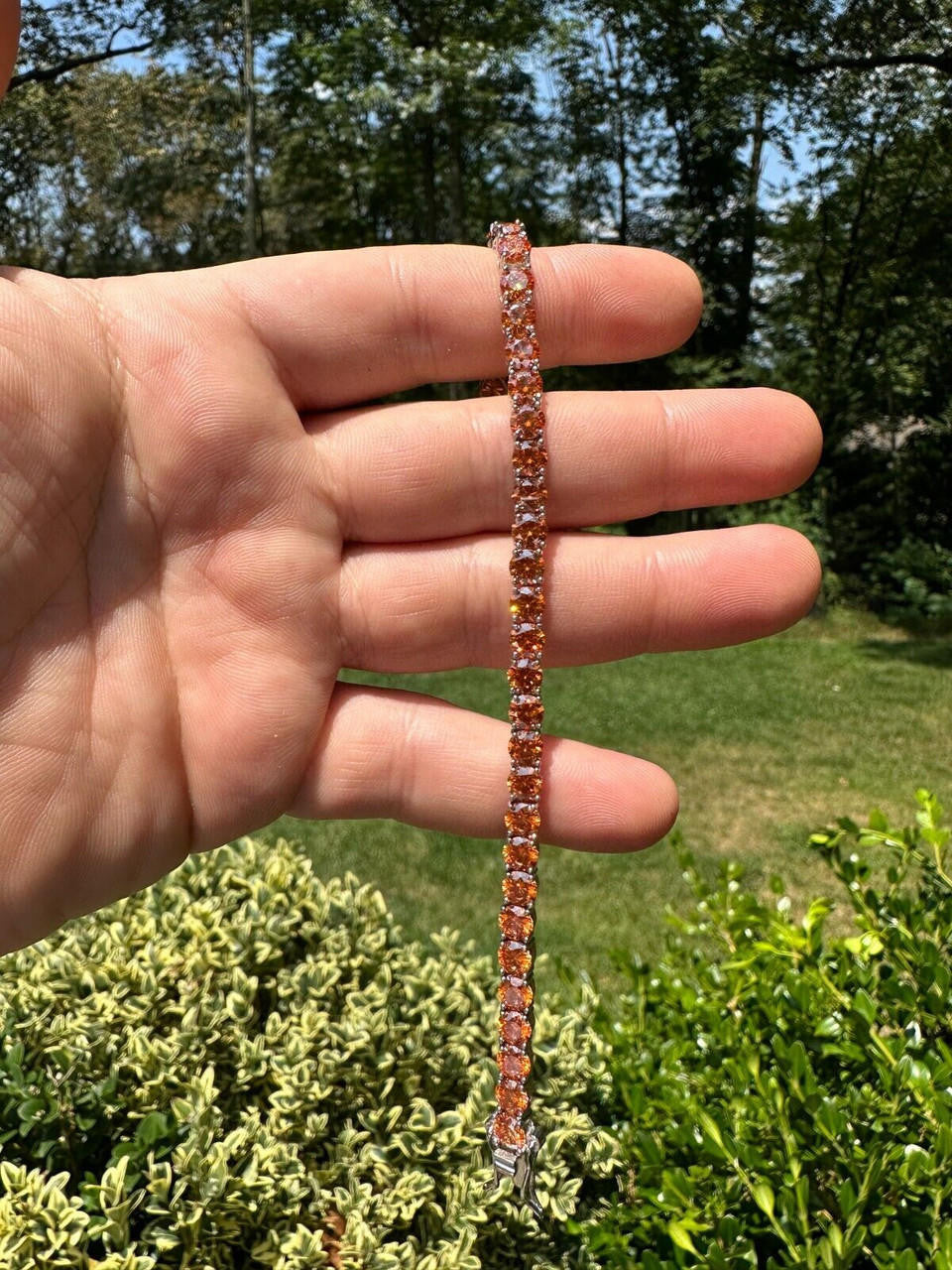 Real Iced Orange MOISSANITE 5mm Tennis Bracelet 925 Silver Pass Diamond Test