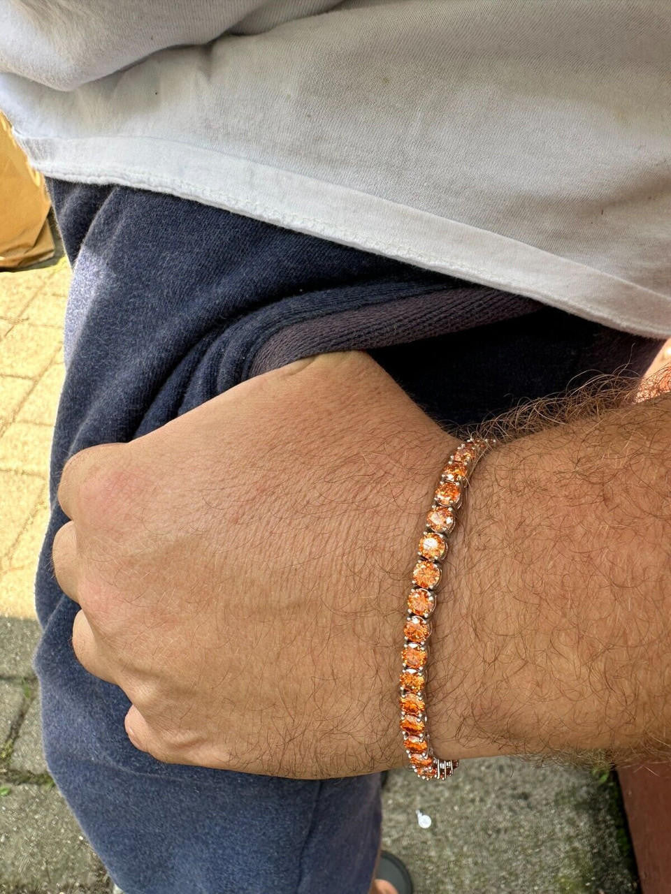 Real Iced Orange MOISSANITE 5mm Tennis Bracelet 925 Silver Pass Diamond Test