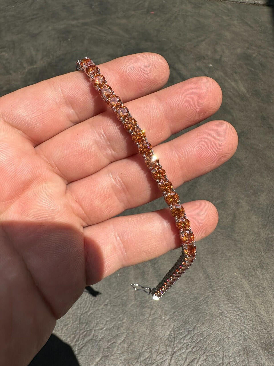 Real Iced Orange MOISSANITE 5mm Tennis Bracelet 925 Silver Pass Diamond Test