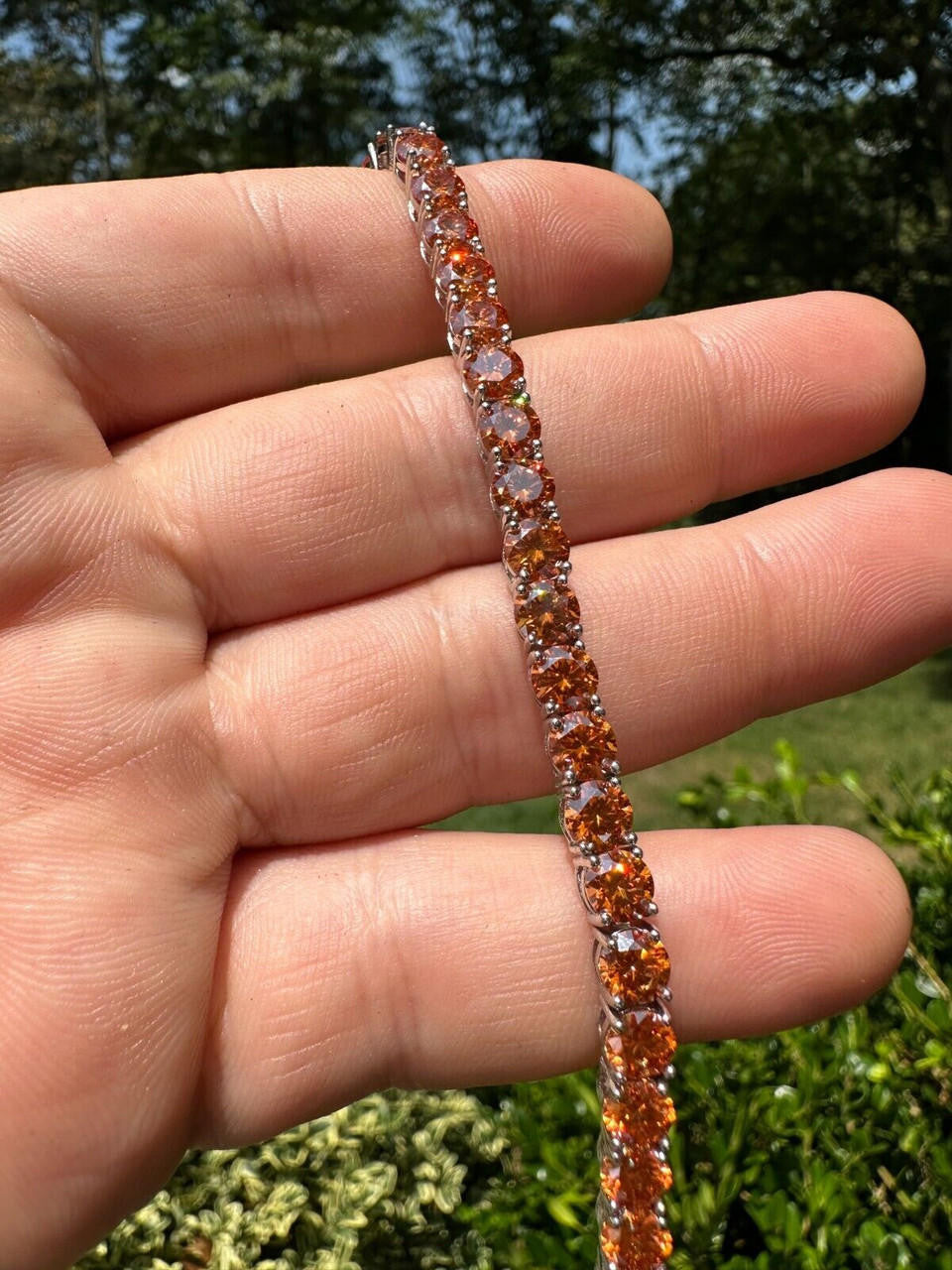 Real Iced Orange MOISSANITE 5mm Tennis Bracelet 925 Silver Pass Diamond Test