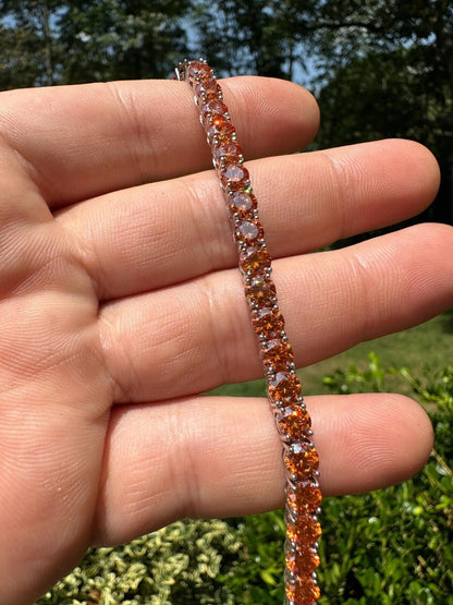 Real Iced Orange MOISSANITE 5mm Tennis Bracelet 925 Silver Pass Diamond Test