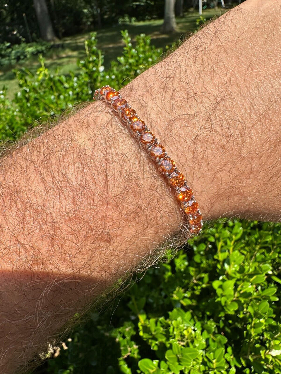 Real Iced Orange MOISSANITE 5mm Tennis Bracelet 925 Silver Pass Diamond Test