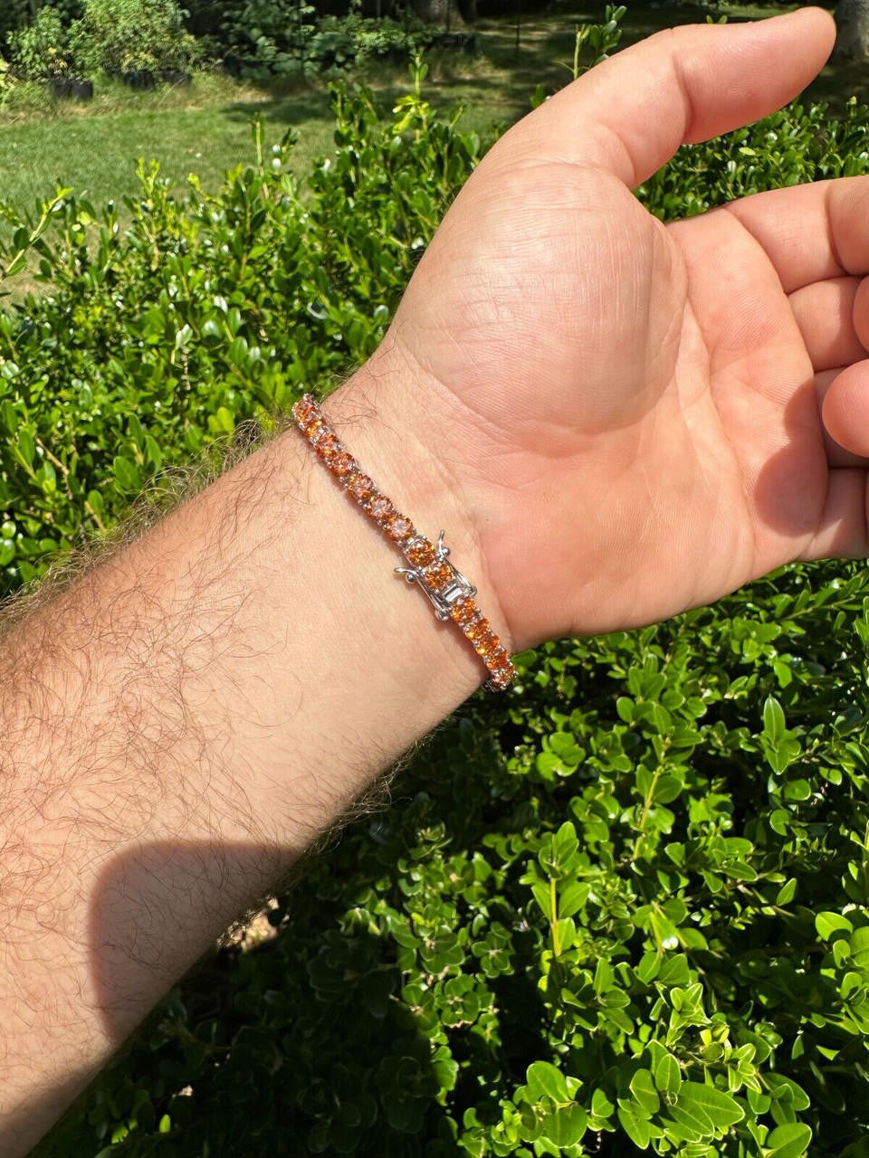Real Iced Orange MOISSANITE 5mm Tennis Bracelet 925 Silver Pass