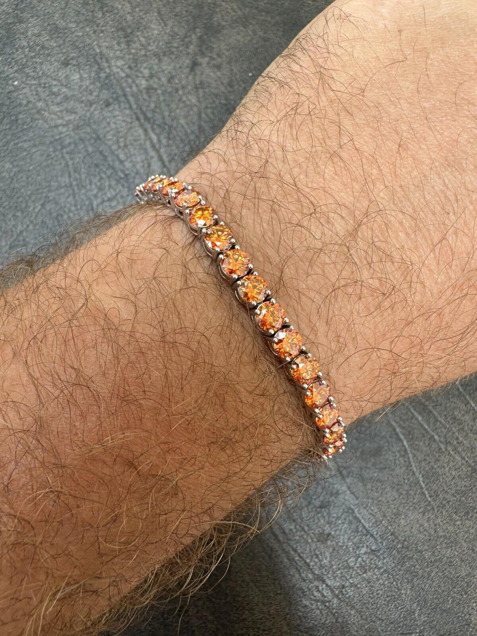 Real Iced Orange MOISSANITE 5mm Tennis Bracelet 925 Silver Pass Diamond Test