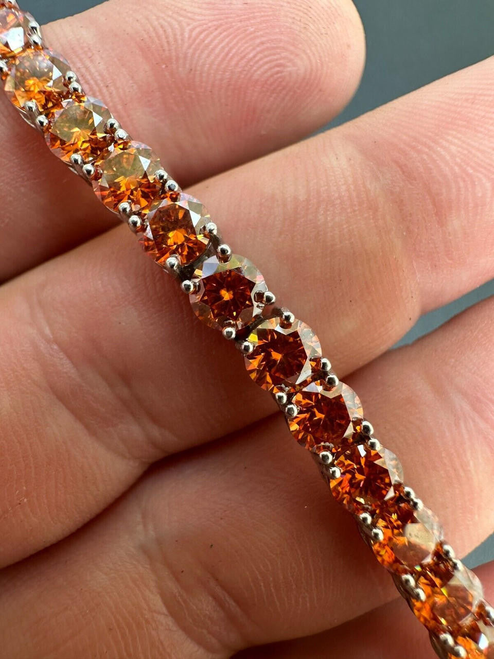 Real Iced Orange MOISSANITE 5mm Tennis Bracelet 925 Silver Pass Diamond Test