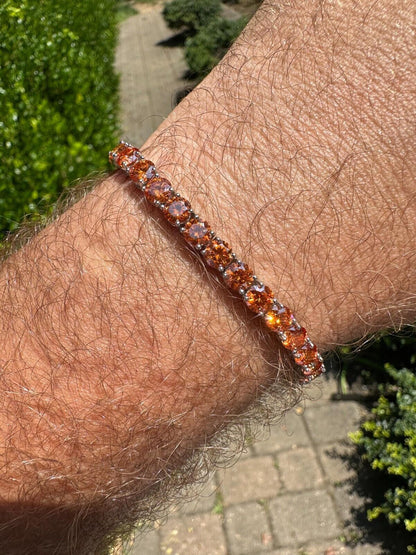 Real Iced Orange MOISSANITE 5mm Tennis Bracelet 925 Silver Pass Diamond Test