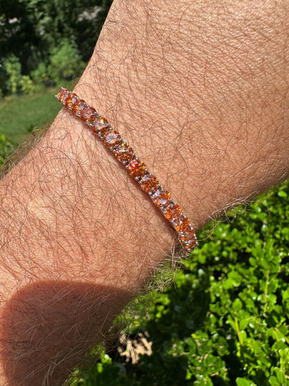 Real Iced Orange MOISSANITE 5mm Tennis Bracelet 925 Silver Pass Diamond Test