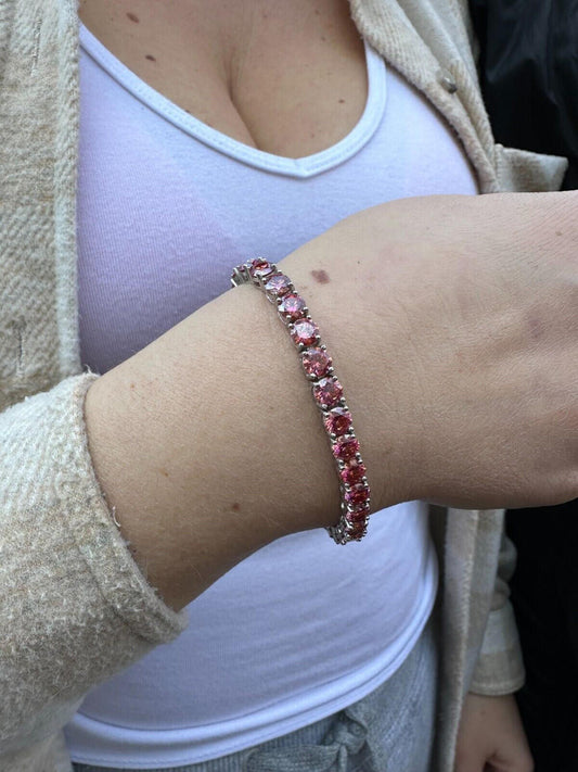 Real Iced Pink MOISSANITE 5mm Tennis Bracelet 925 Silver Pass Diamond Test