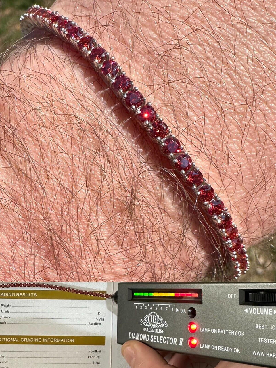 Real Iced Ruby Red MOISSANITE 3mm Tennis Bracelet 925 Silver Pass Diamond Test