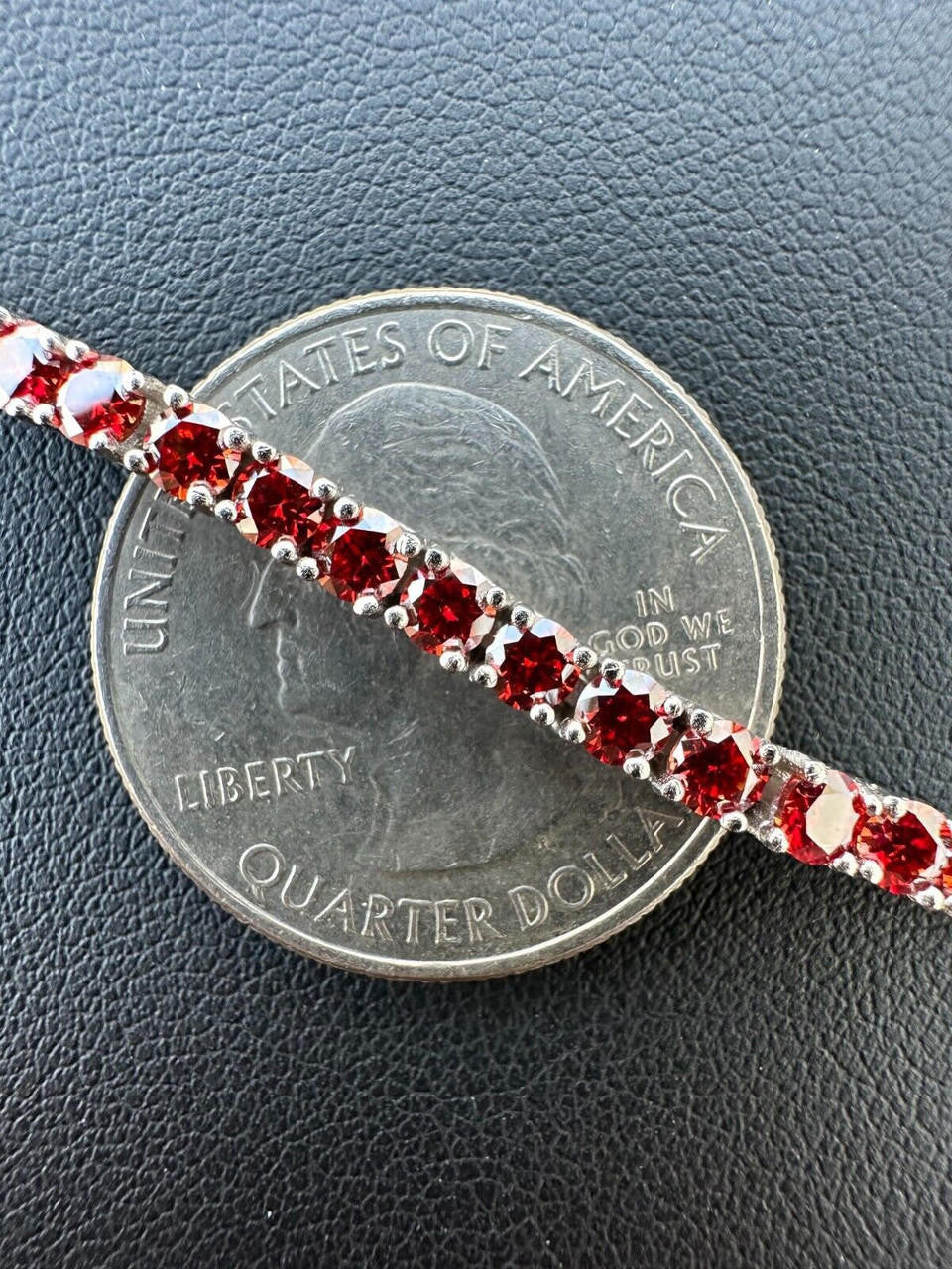 Real Iced Ruby Red MOISSANITE 3mm Tennis Bracelet 925 Silver Pass