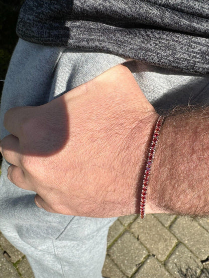 Real Iced Ruby Red MOISSANITE 3mm Tennis Bracelet 925 Silver Pass Diamond Test