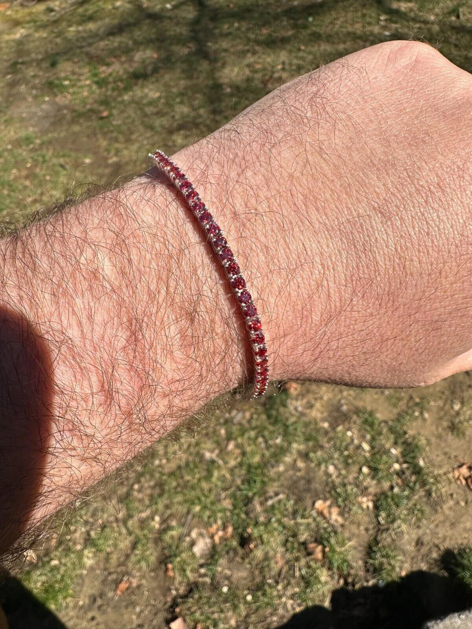 Real Iced Ruby Red MOISSANITE 3mm Tennis Bracelet 925 Silver Pass Diamond Test